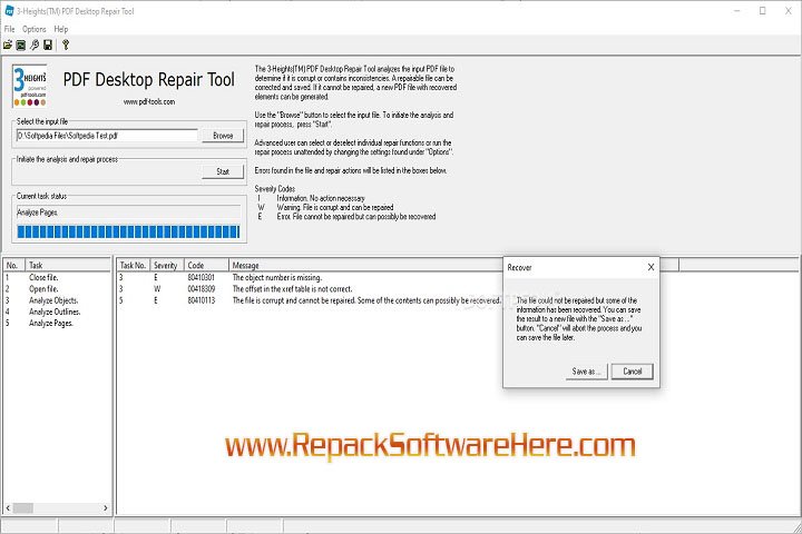 3 Heights PDF Desktop Analysis and Repair Tool 6.7.1.9 PC Software