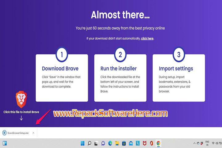 BraveBrowser installation process screenshots